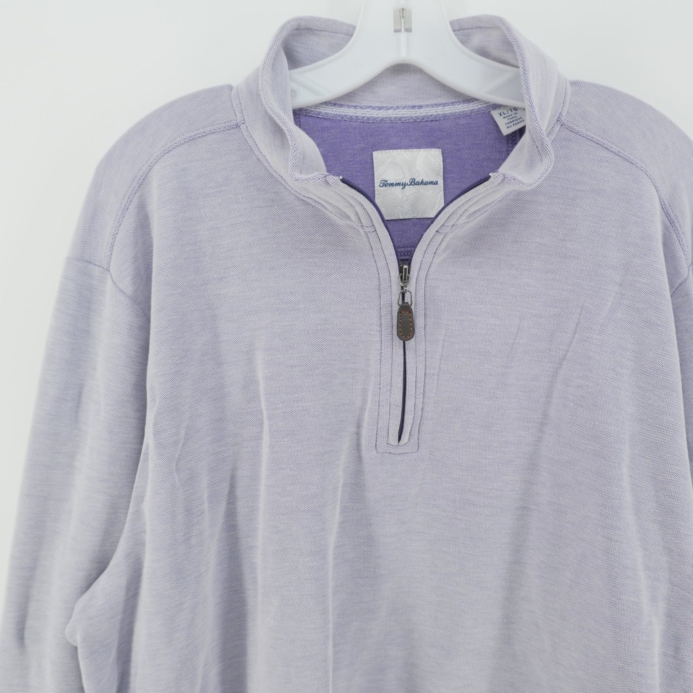 Tommy Bahama Pullover Mens XL Lavender Purple Quarter Zip Pique Knit Logo